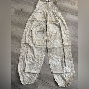 Lotus and Luna Boho Smocked Waist Harem Pants - Beige